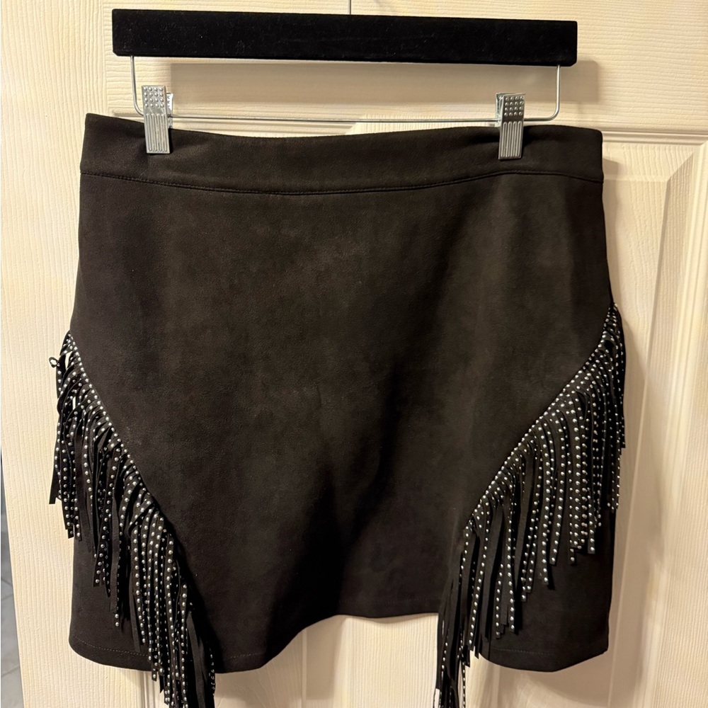 Black Skirt with Fringe and Studs